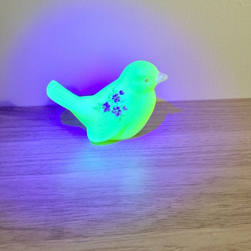 Fenton Satin Custard Glass Uranium Bird